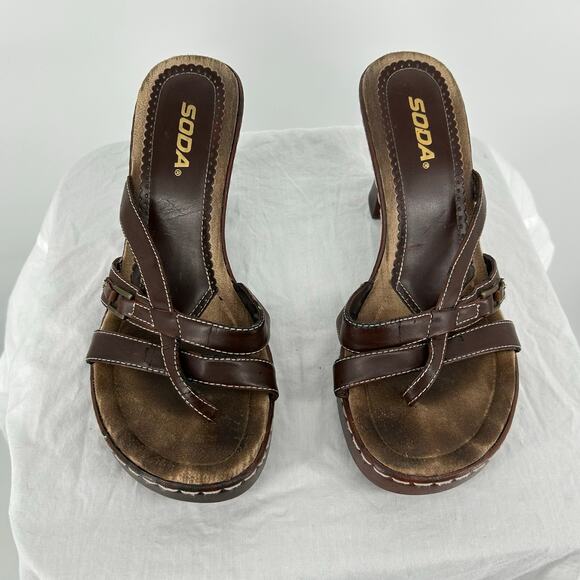 Vintage 90s y2k Womens Brown SODA Strappy Platform Block High Heel Pumps Sz 8.5M - Picture 3 of 8